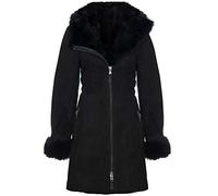 Infinity Leather Women's Black Hooded Suede Merino Shearling Sheepskin Toscana Jacket Coat XS