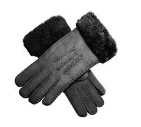 Infinity Leather Womens Black Sheepskin Suede Gloves with Fur Cuff