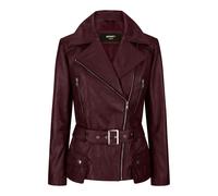 Infinity Leather Women's Brown Leather Belted Fitted Jacket - Burgundy - UK 8