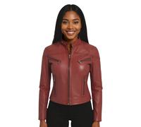 Infinity Leather Women's Casual Slim-Fit Leather Biker Jacket-Tulsa in Burgundy | Size: 18