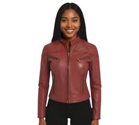 Infinity Leather Women's Casual Slim-Fit Leather Biker Jacket-Tulsa in Burgundy | Size: 20