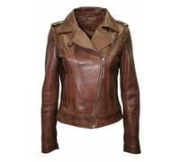 Infinity Ladies Retro Brando 442 Chestnut Brown Biker Casual Soft Nappa Leather Jacket (12)