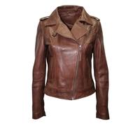 Infinity Leather Women's Chestnut Leather Biker Jacket-Reynosa in Brown | Size: 18 Infinity Leather Brown 18