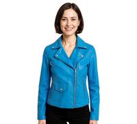Infinity Leather Women's Classic Brando Biker Leather Jacket - Secunda in Blue | Size: 10