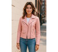 Infinity Leather Women's Classic Brando Biker Leather Jacket - Soweto in Baby Pink | Size: 24 Infinity Leather Baby Pink 24