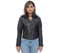 Infinity Leather Women's Classic Nappa Leather Retro Biker Jacket-Bergen in Black | Size: 14