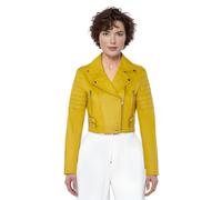 Infinity Leather Women's Cropped Brando Leather Biker Jacket-Bellville in Yellow | Size: 14 Infinity Leather Yellow 14
