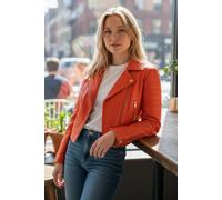 Infinity Leather Women's Cropped Brando Leather Biker Jacket-Durban in Orange | Size: 12