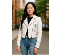 Infinity Leather Women's Cropped Brando Leather Biker Jacket-Durban in White | Size: 24 Infinity Leather White 24