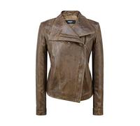 Infinity Leather Womens Cross Zip Vintage Brown Biker Jacket Retro Washed Soft Smart Casual - Brown M - 12