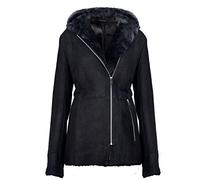 Infinity Leather Women's Elegant Black Snowtip Hooded Suede Merino Shearling Sheepskin Coat 2XL