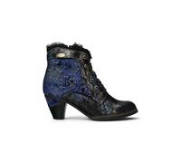 Infinity Leather Women's Floral Goth Victorian Leather Heeled Boots - Laura Vita Alcizeeo-190 in Blue | Size: 3