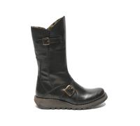 Fly London Womens Black MES 2 Wedge Heel Buckle Mid-Calf Leather Zip Platform Boots - Size UK 3