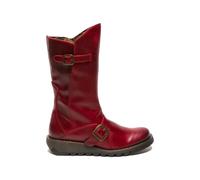 Infinity Leather Women's Fly London MES 2 Wedge Heel Buckle Mid-Calf Leather Zip Platform Boots in Red | Size: 3