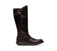 Fly London Womens Brown MOL 2 Leather Wedge Heel Knee High Zip Up Boots - DK Brown - UK 3 | EU 36 | US 5.5