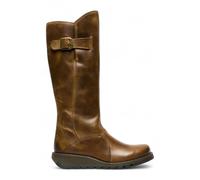 Fly London Women's Mol 2 Boots - Leather Wedge Knee-High Zip-Up, Camel UK 4
