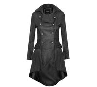 Infinity Leather Women's Goth Leather Edwardian Flare Coat-Rushmoor in Black | Size: 14