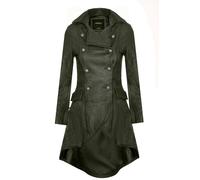 Infinity Leather Women's Goth Leather Edwardian Flare Coat-Rushmoor in Green | Size: 22