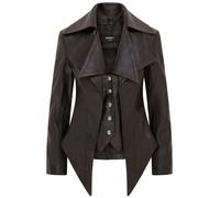 Infinity Leather Womens Gothic Mid-Length Edwardian Leather Jacket - Sandvika - Black - UK S/10 | EU 36 | US 6