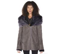Ladies Luxurious Grey Suede Merino Sheepskin Coat with Toscana Collar 2XL