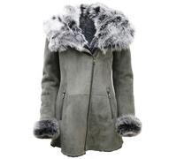 Infinity Leather Womens Grey Suede Hooded Merino Sheepskin Coat-Monrovia - Black - UK L/14 | EU 40 | US 10