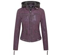 Infinity Leather Women's Hooded Biker Leather Jacket - Purple - UK 10