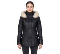 Infinity Leather Women's Lamb Leather Quilted Parka Fur Hood Jacket- Duchess in Black | Size: 24 Infinity Leather Black 24