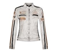 Infinity Leather Women's Leather Biker Racing Badges Jacket-Agadir in White | Size: 10 Infinity Leather White 10