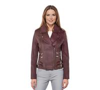 Infinity Leather Womens Leather Brando Biker Jacket - Orlando - Burgundy - UK M/12 | EU 38 | US 8