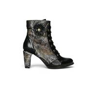 Infinity Leather Women's Leather Floral Heeled Lace-Up Boots - Laura Vita Alcbaneo 173 in Black | Size: 3