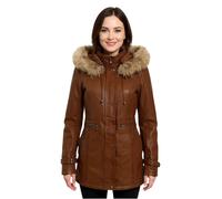 Infinity Leather Women's Leather Hooded Parka Jacket-Charleville in Tan | Size: 8 Infinity Leather Tan 8