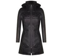 Infinity Leather Women's Leather Hooded Quilted Parka Coat-Olney in Black | Size: 16 Infinity Leather Black 16