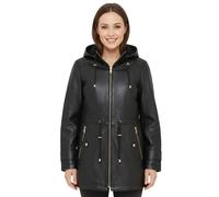Infinity Leather Women's Leather Parka Removable Borg Hooded Trench Coat - Emilia in Black | Size: 14