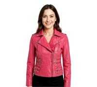 Infinity Leather Women's Leather Teal Brando Biker Jacket-Constantia in Fuchsia | Size: 12