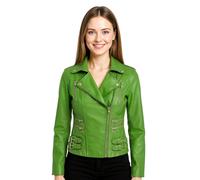 Infinity Leather Women's Leather Teal Brando Biker Jacket-Constantia in Light Green | Size: 22