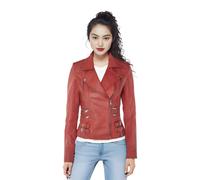Infinity Leather Women's Leather Teal Brando Biker Jacket-Constantia in Red | Size: 22