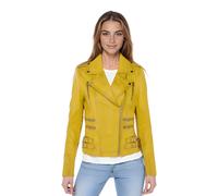 Infinity Leather Women's Leather Teal Brando Biker Jacket-Constantia in Yellow | Size: 12 Infinity Leather Yellow 12