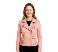 Infinity Leather Womens Leather Vintage Brando Biker Jacket-Orlando - Baby Pink - UK M/12 | EU 38 | US 8
