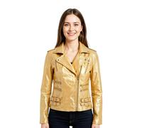 Infinity Leather Womens Leather Vintage Brando Biker Jacket-Orlando - Gold - UK XL/16 | EU 42 | US 12