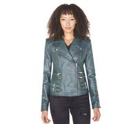 Infinity Leather Women's Leather Vintage Brando Biker Jacket-Orlando in Teal | Size: 14