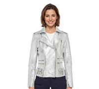 Infinity Leather Womens Leather Vintage Brando Biker Jacket-Orlando - Silver - UK 4XL/22 | EU 48 | US 18
