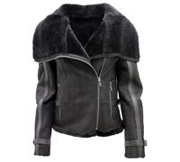Infinity Leather Womens Merino Sheepskin Aviator Jacket-Asmara - Black - Size 8 UK