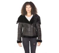 Infinity Leather Women's Merino Sheepskin Aviator Leather Jacket-Petworth in Black | Size: 10 Infinity Leather Black 10