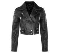 Infinity Leather Women's Real Leather Short Cropped Length Biker Jacket - Black - UK 22