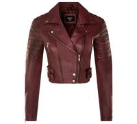 Infinity Leather Women's Real Leather Short Cropped Length Biker Jacket - Burgundy - UK 14