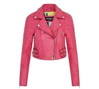 Infinity Leather Women's Real Leather Short Cropped Length Biker Jacket - Fuchsia - UK 24