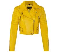 Infinity Leather Women's Real Leather Short Cropped Length Biker Jacket - Yellow - UK 22