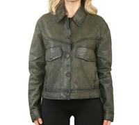 Infinity Leather Women's Retro Classic Collar Biker Leather Jacket - Olive - UK 8