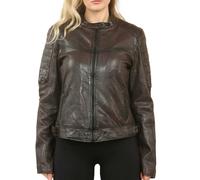 Infinity Leather Women's Retro Quilted Leather Biker Jacket - Brown - UK 8