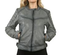 Infinity Leather Women's Retro Quilted Leather Biker Jacket - Grey - UK 12